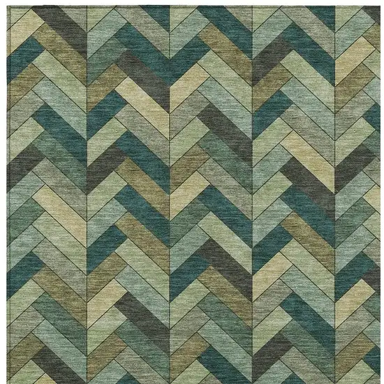 Green And Gray Geometric Washable Indoor Outdoor Area Rug Photo 4