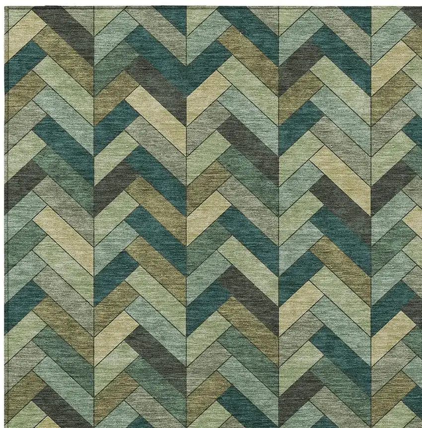 Green And Gray Geometric Washable Indoor Outdoor Area Rug Photo 4