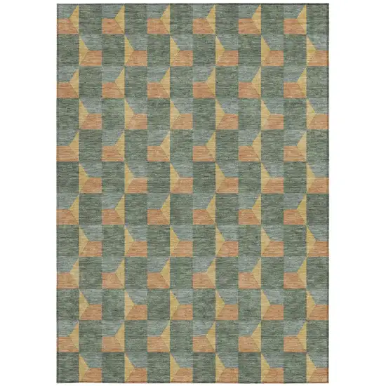 Green And Gray Geometric Washable Indoor Outdoor Area Rug Photo 4
