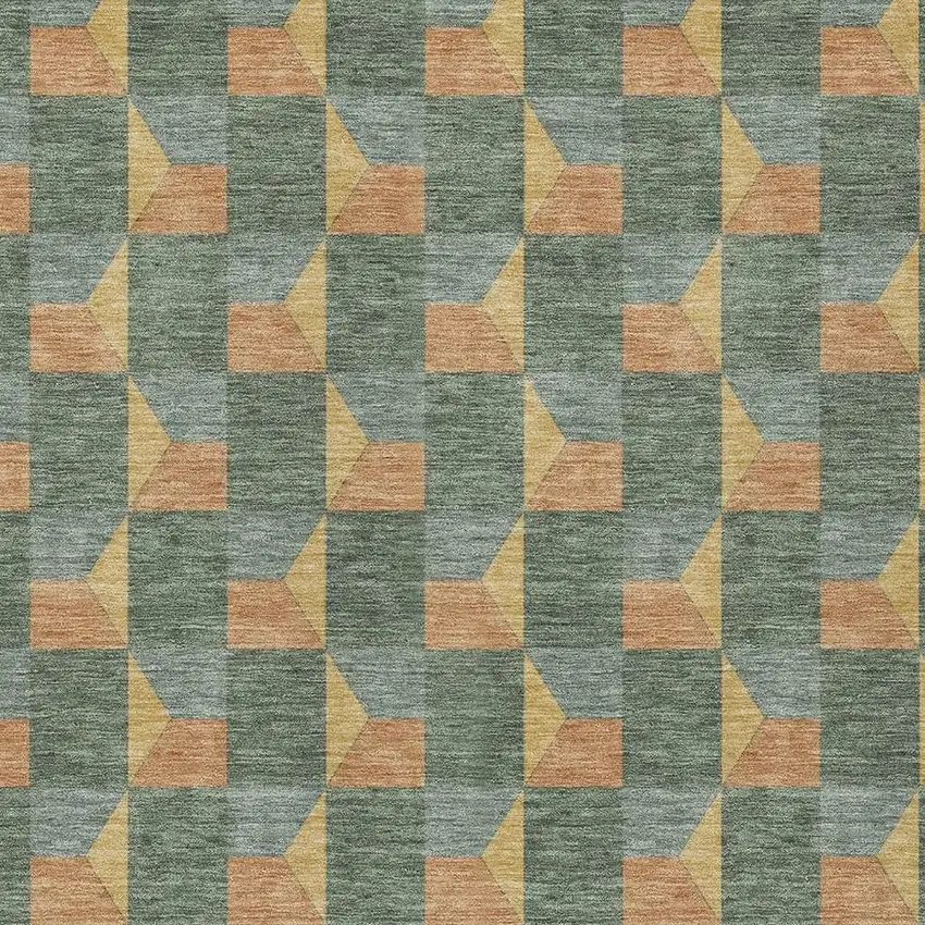 Green And Gray Geometric Washable Indoor Outdoor Area Rug Photo 5