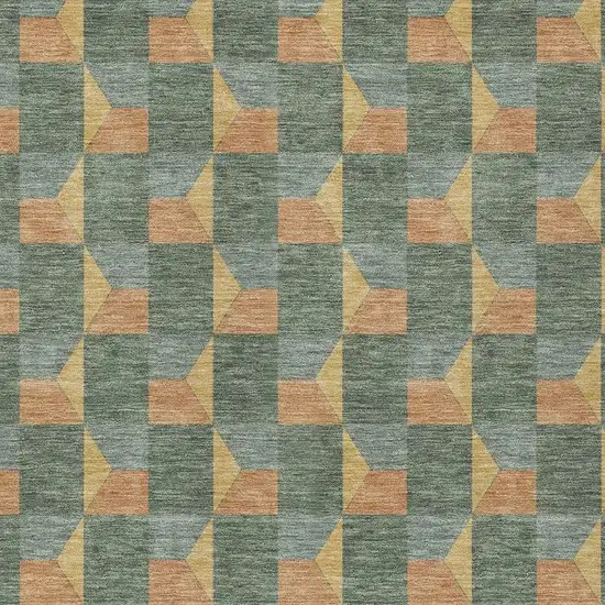 Green And Gray Geometric Washable Indoor Outdoor Area Rug Photo 5