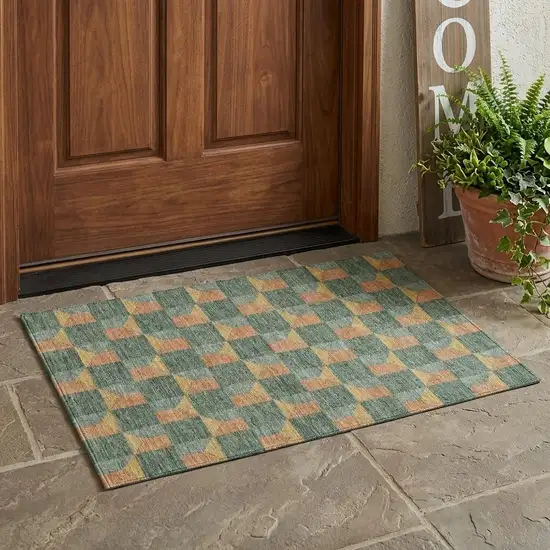 Green And Gray Geometric Washable Indoor Outdoor Area Rug Photo 1