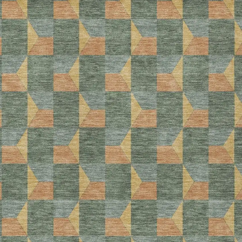 Green And Gray Geometric Washable Indoor Outdoor Area Rug Photo 3