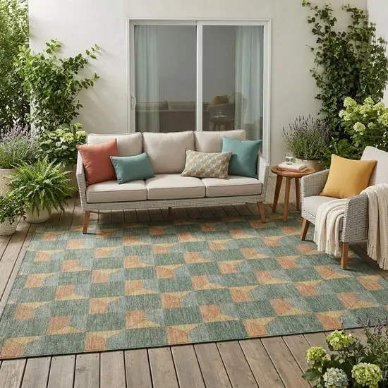 Green And Gray Geometric Washable Indoor Outdoor Area Rug Photo 1