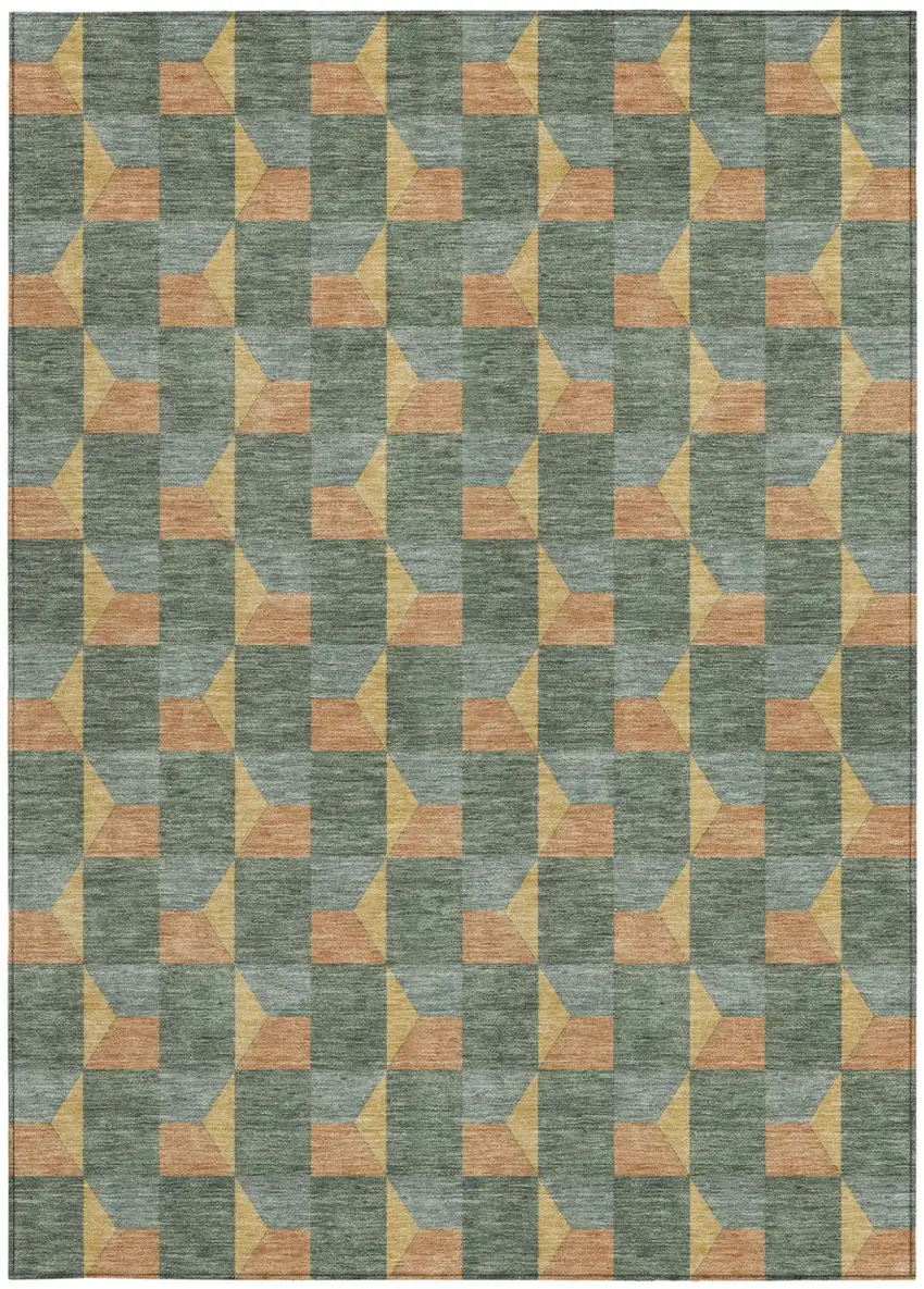 Green And Gray Geometric Washable Indoor Outdoor Area Rug Photo 4