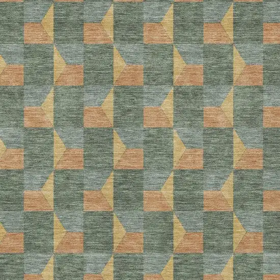 Green And Gray Geometric Washable Indoor Outdoor Area Rug Photo 5