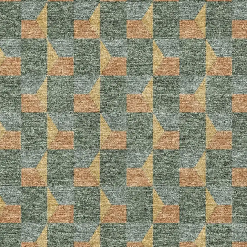 Green And Gray Geometric Washable Indoor Outdoor Area Rug Photo 5