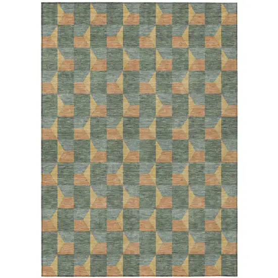 Green And Gray Geometric Washable Indoor Outdoor Area Rug Photo 2