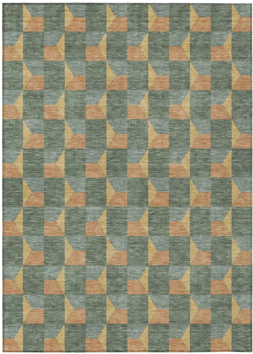 Green And Gray Geometric Washable Indoor Outdoor Area Rug Photo 2