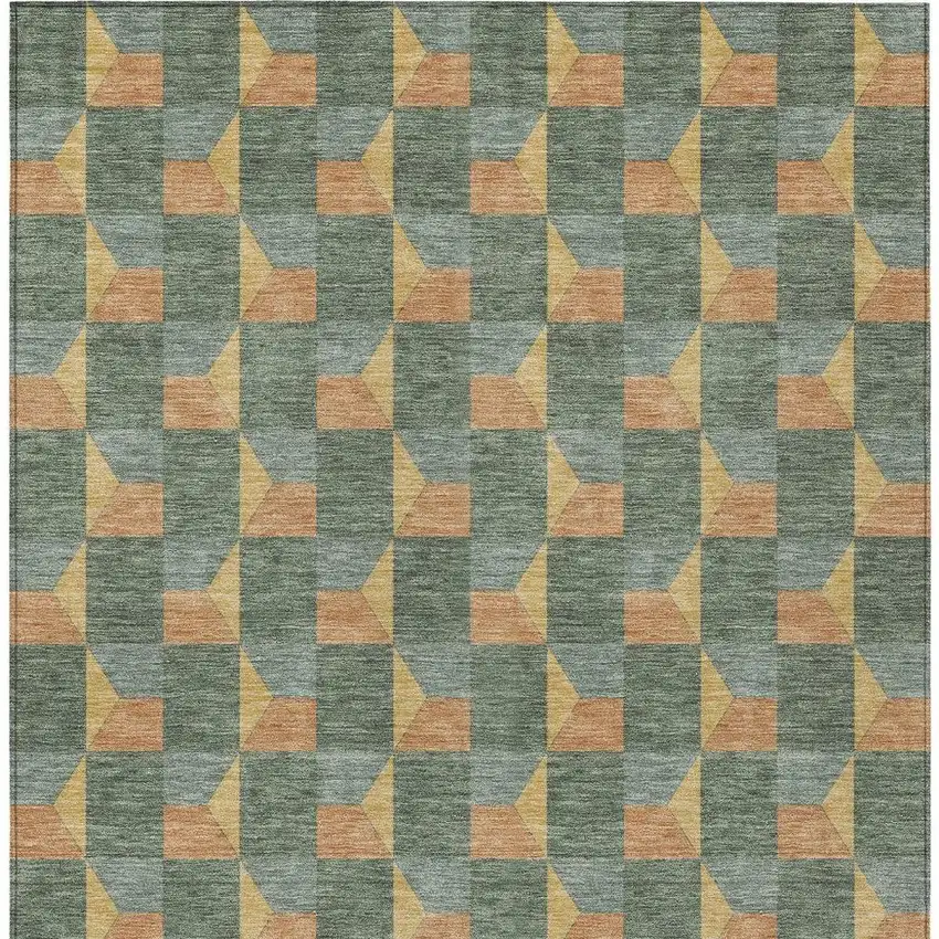 Green And Gray Geometric Washable Indoor Outdoor Area Rug Photo 4