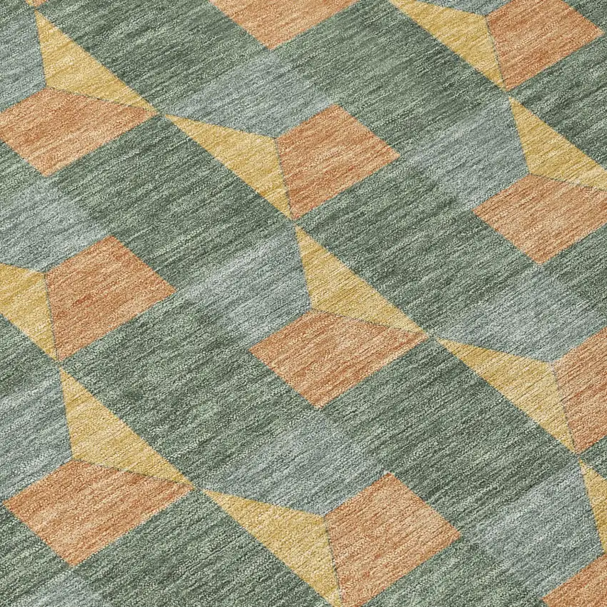 Green And Gray Geometric Washable Indoor Outdoor Area Rug Photo 8