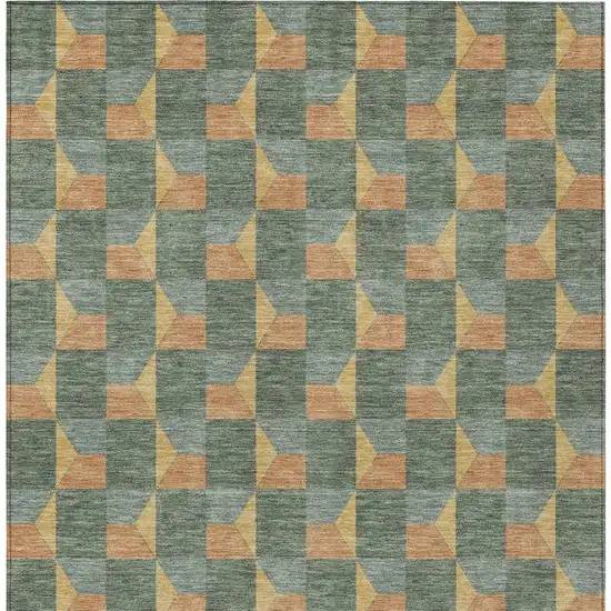 Green And Gray Geometric Washable Indoor Outdoor Area Rug Photo 6