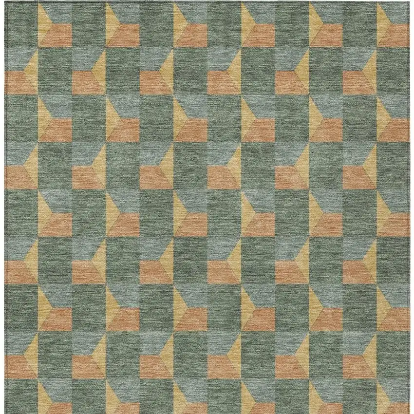 Green And Gray Geometric Washable Indoor Outdoor Area Rug Photo 6