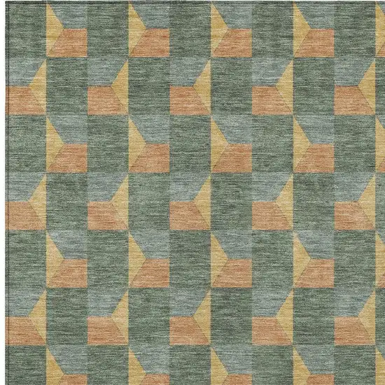 Green And Gray Geometric Washable Indoor Outdoor Area Rug Photo 3