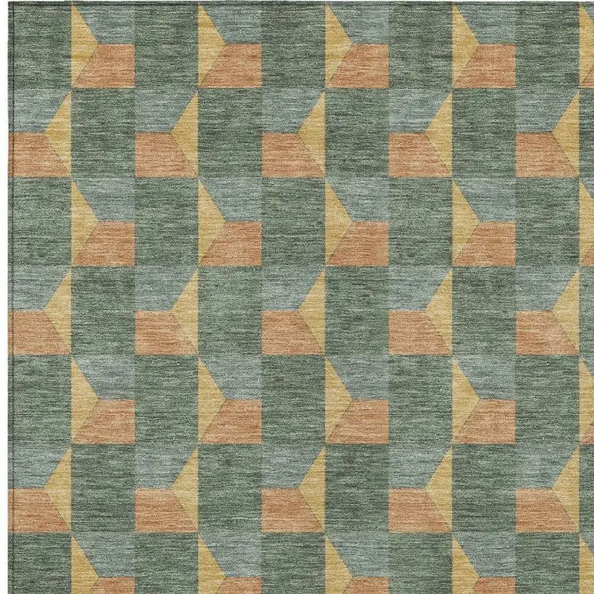 Green And Gray Geometric Washable Indoor Outdoor Area Rug Photo 3
