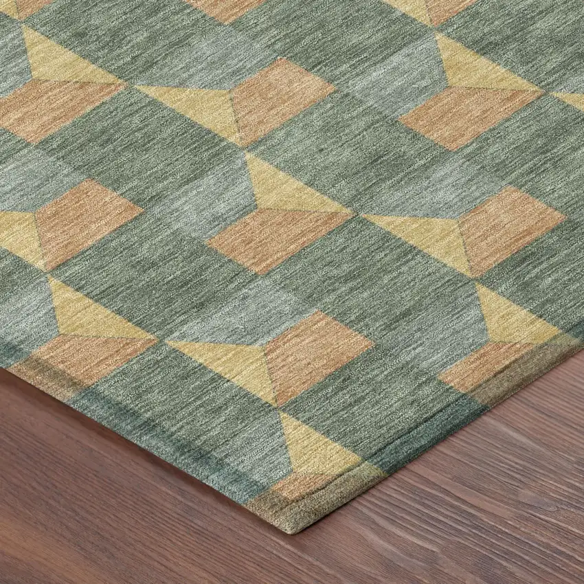 Green And Gray Geometric Washable Indoor Outdoor Area Rug Photo 7