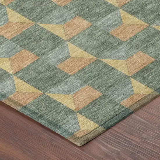 Green And Gray Geometric Washable Indoor Outdoor Area Rug Photo 7
