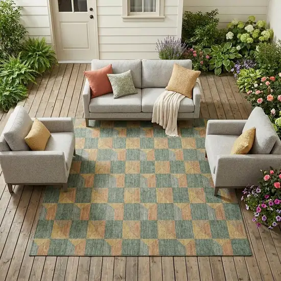 Green And Gray Geometric Washable Indoor Outdoor Area Rug Photo 1