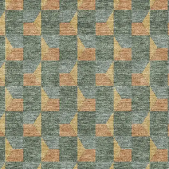 Green And Gray Geometric Washable Indoor Outdoor Area Rug Photo 5