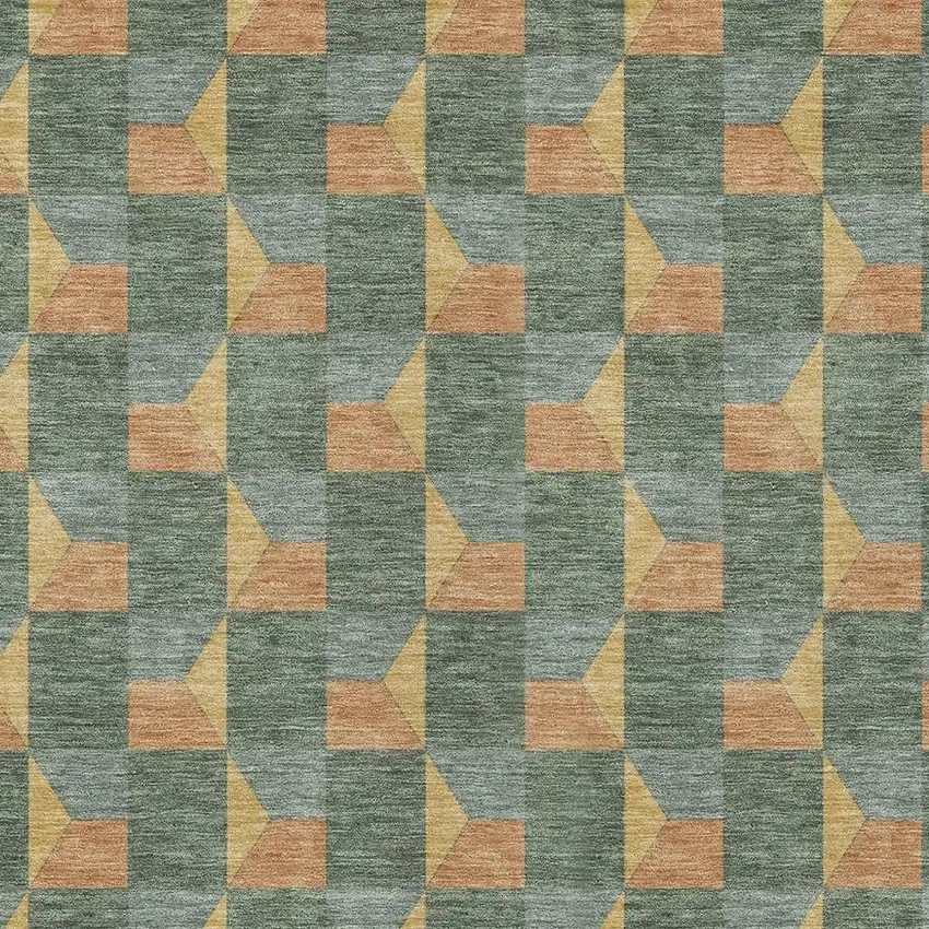 Green And Gray Geometric Washable Indoor Outdoor Area Rug Photo 5