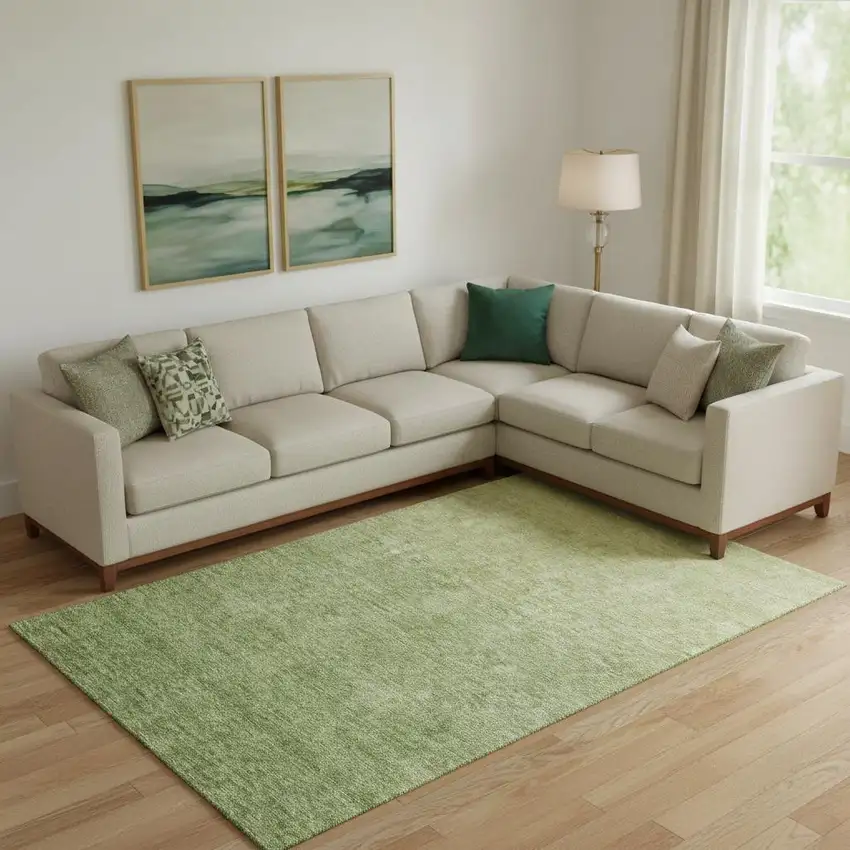 Green And Gray Ombre Washable Area Rug With UV Protection Photo 2