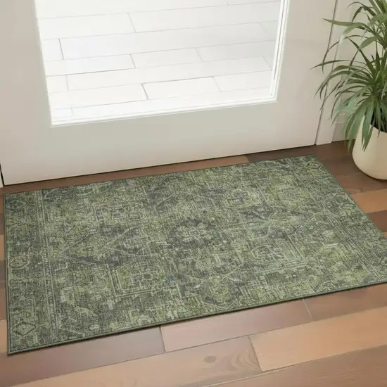 Green And Gray Oriental Washable Area Rug With UV Protection Photo 1