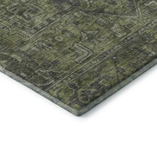 Green And Gray Oriental Washable Area Rug With UV Protection Photo 8