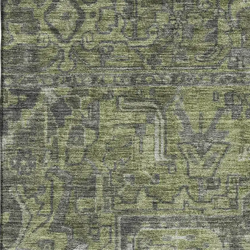 Green And Gray Oriental Washable Area Rug With UV Protection Photo 3