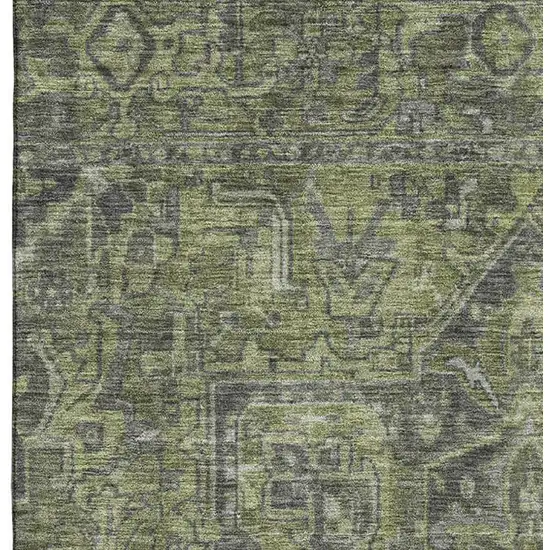 Green And Gray Oriental Washable Area Rug With UV Protection Photo 4
