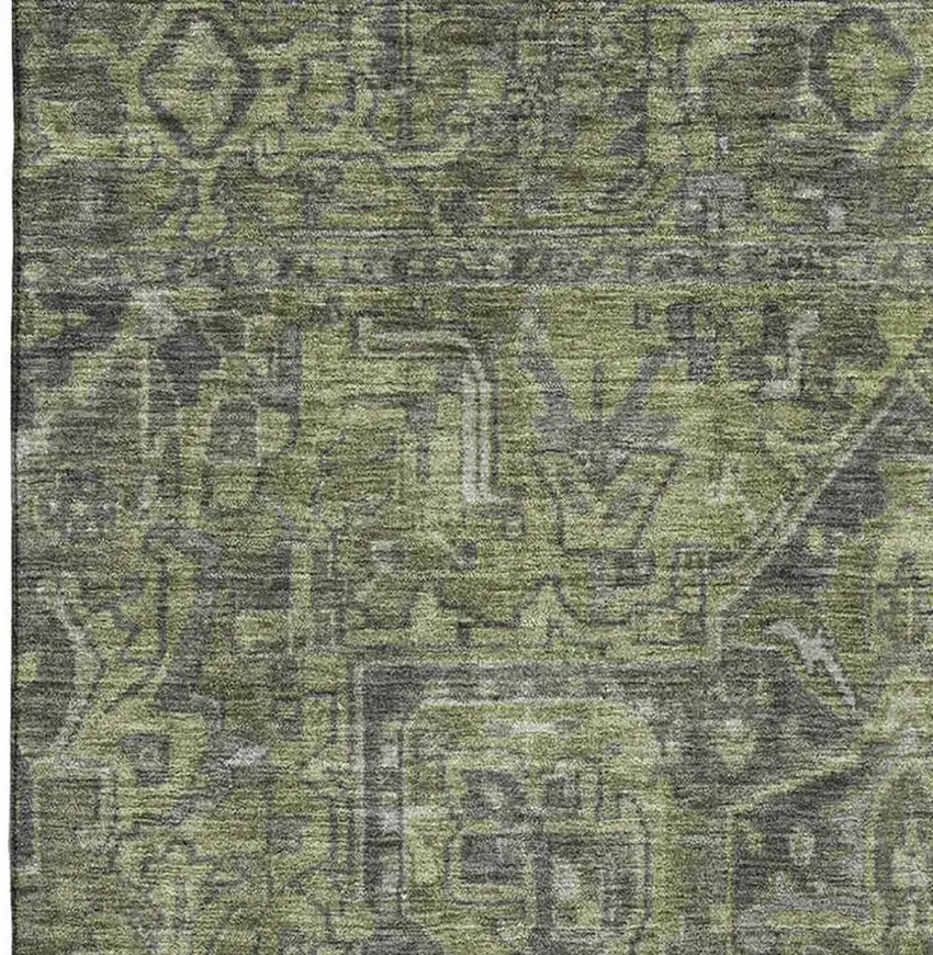 Green And Gray Oriental Washable Area Rug With UV Protection Photo 4