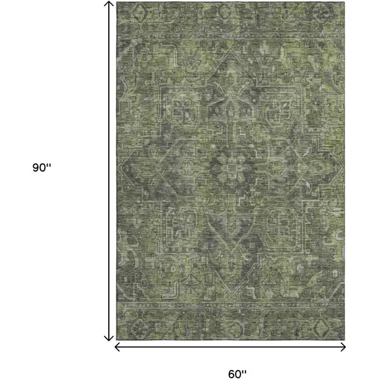 Green And Gray Medallion Distressed Washable Area Rug With UV Protection Photo 7