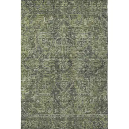 Green And Gray Medallion Distressed Washable Area Rug With UV Protection Photo 3