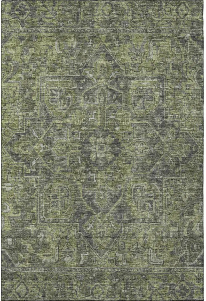 Green And Gray Medallion Distressed Washable Area Rug With UV Protection Photo 3