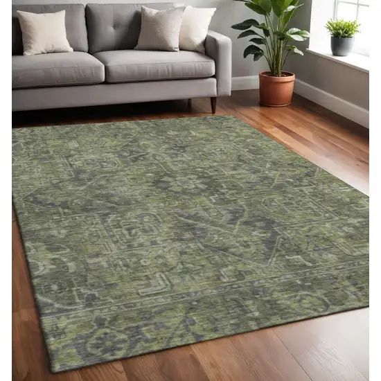 Green And Gray Oriental Washable Area Rug With UV Protection Photo 2