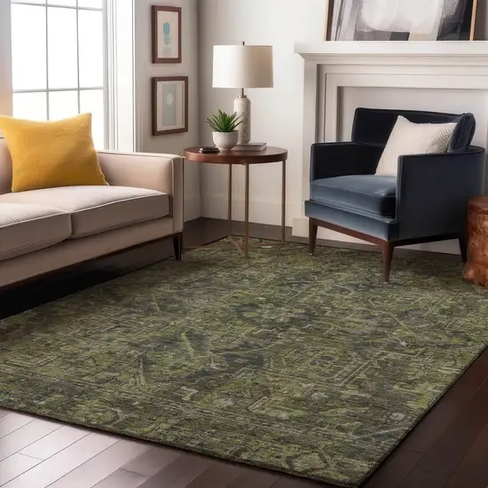 Green And Gray Oriental Washable Area Rug With UV Protection Photo 4