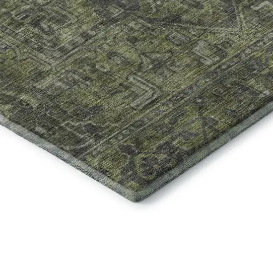 Green And Gray Medallion Distressed Washable Area Rug With UV Protection Photo 5