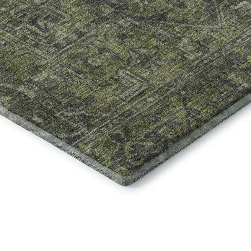 Green And Gray Medallion Distressed Washable Area Rug With UV Protection Photo 5