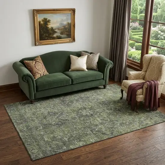 Green And Gray Medallion Distressed Washable Area Rug With UV Protection Photo 1