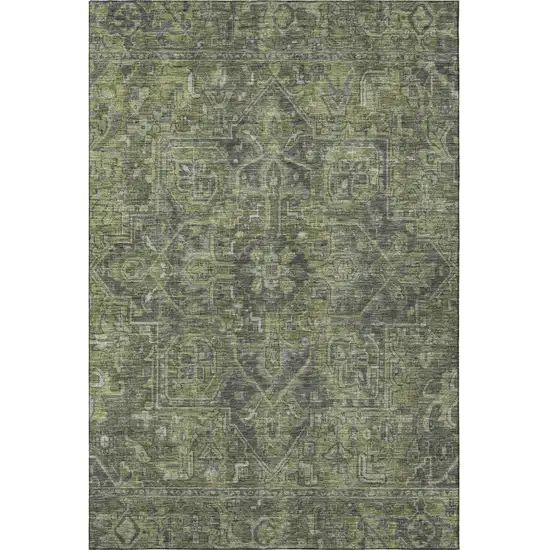 Green And Gray Oriental Washable Area Rug With UV Protection Photo 3