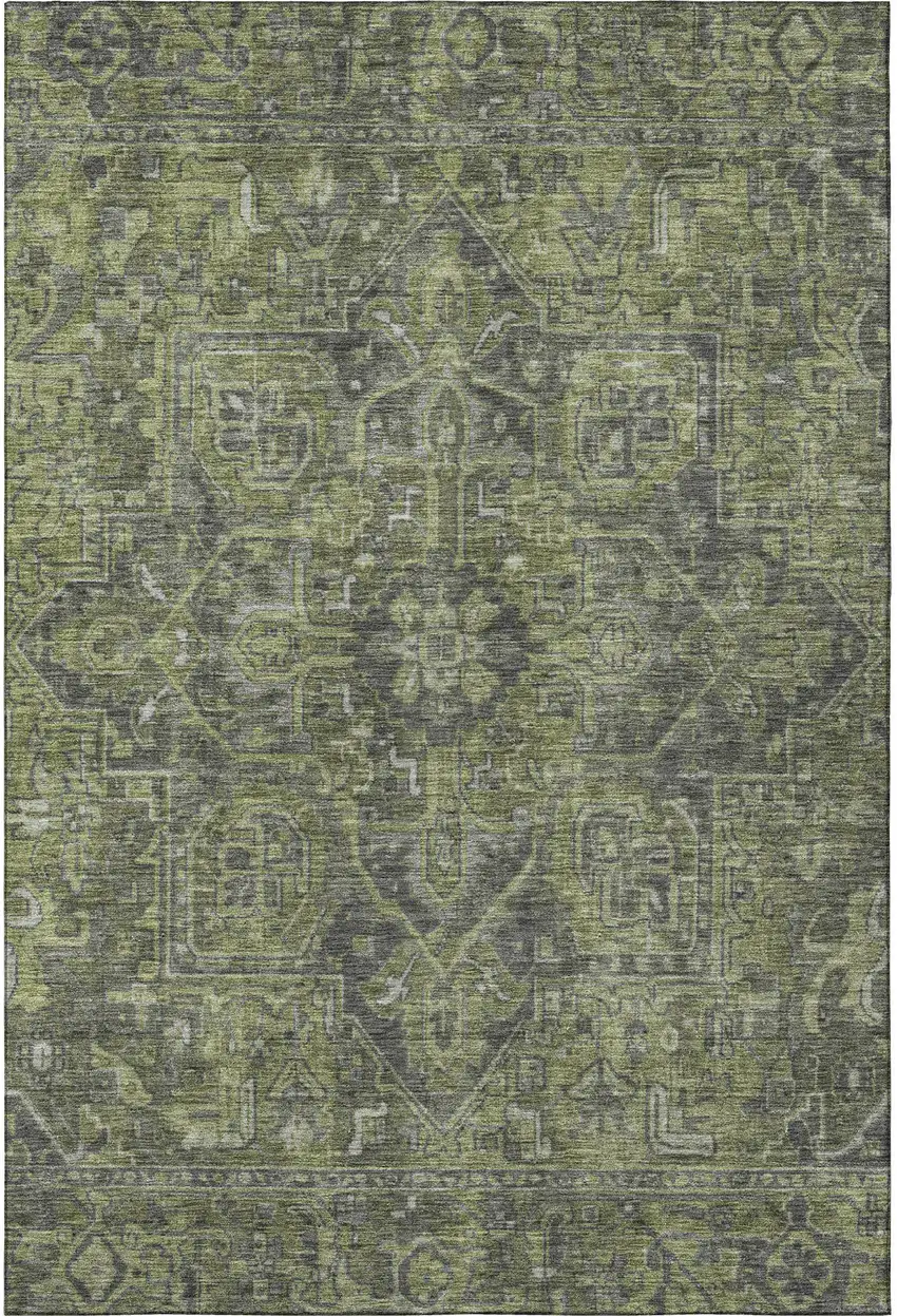 Green And Gray Oriental Washable Area Rug With UV Protection Photo 3