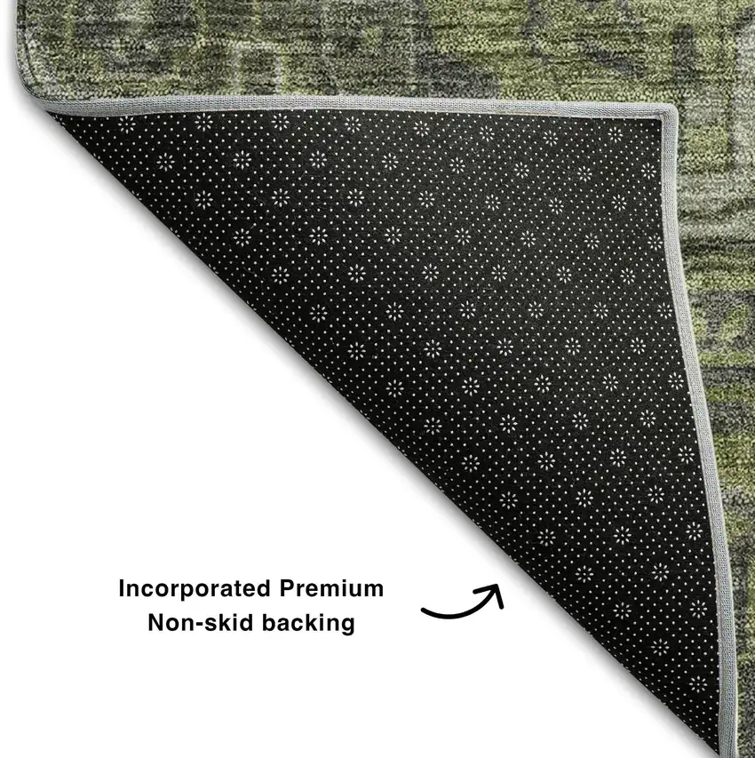 Green And Gray Oriental Washable Area Rug With UV Protection Photo 6