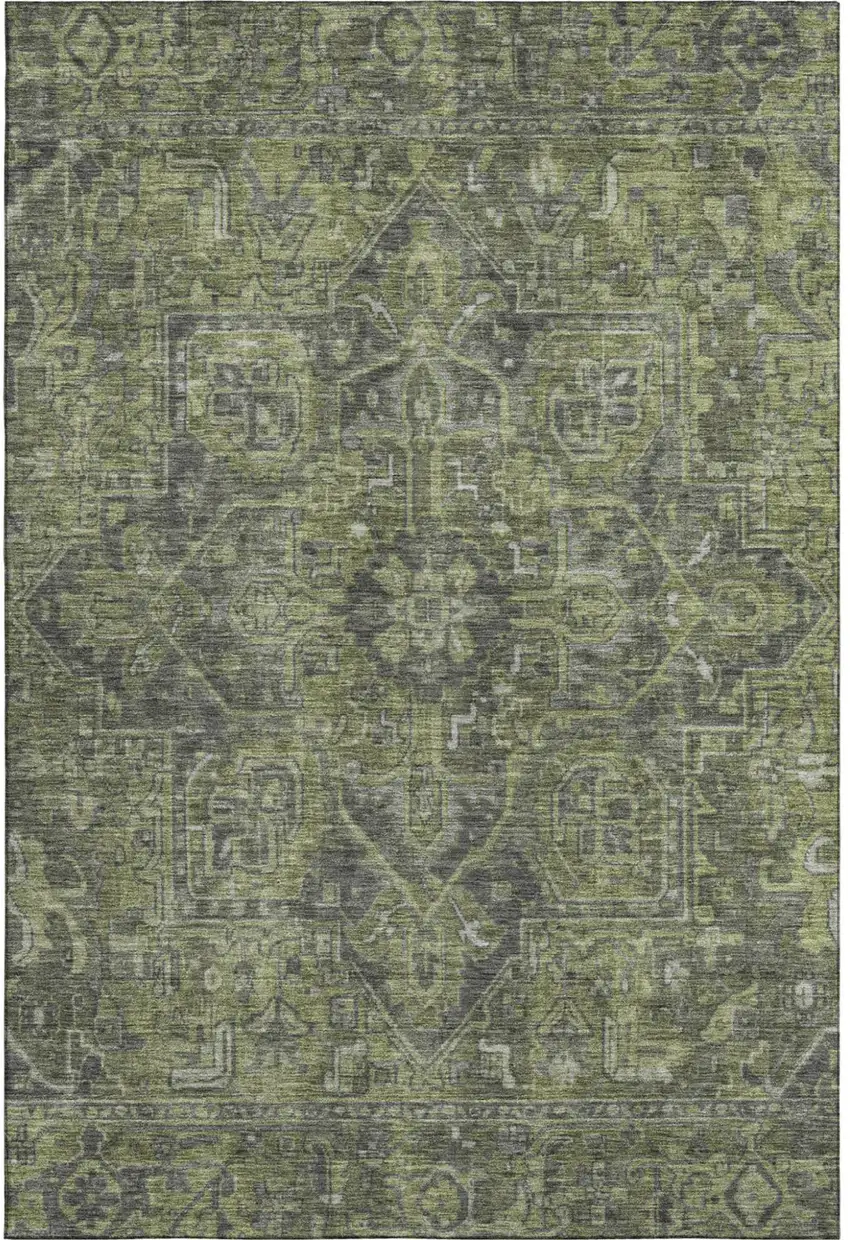 Green And Gray Medallion Distressed Washable Area Rug With UV Protection Photo 2