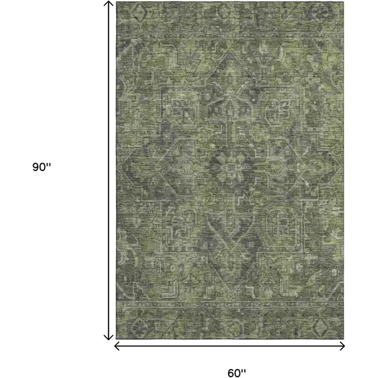 Green And Gray Medallion Distressed Washable Area Rug With UV Protection Photo 9