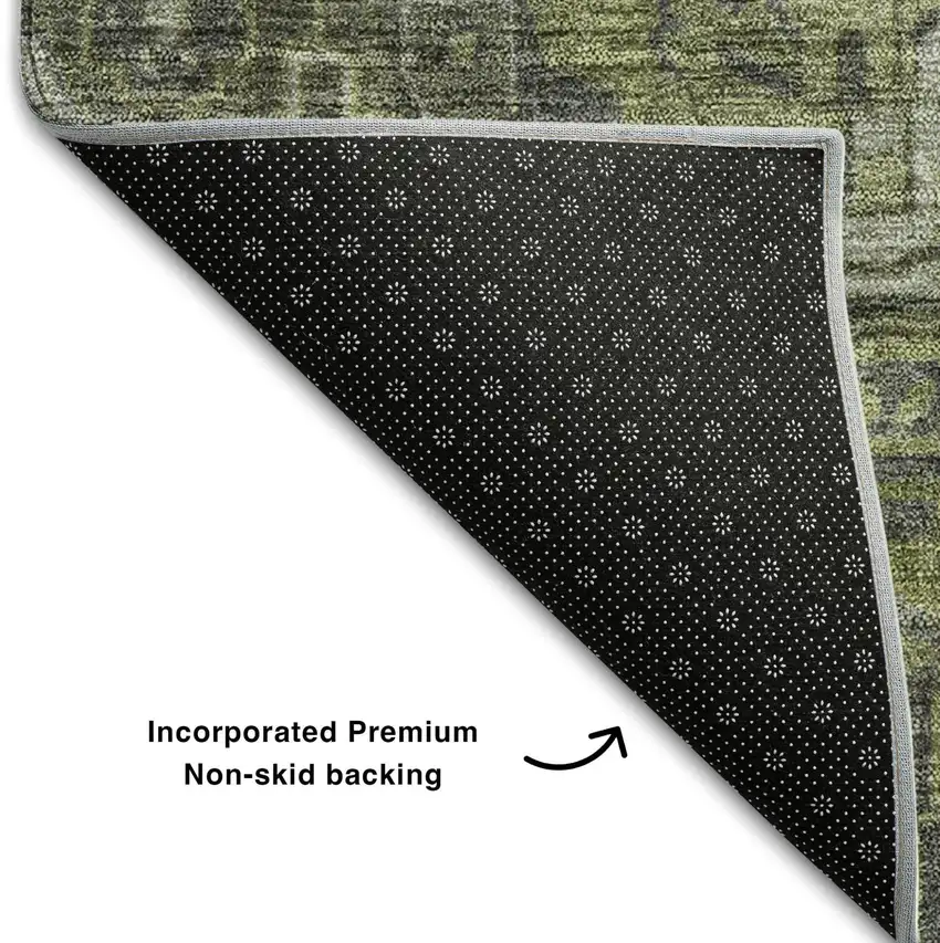 Green And Gray Medallion Distressed Washable Area Rug With UV Protection Photo 4