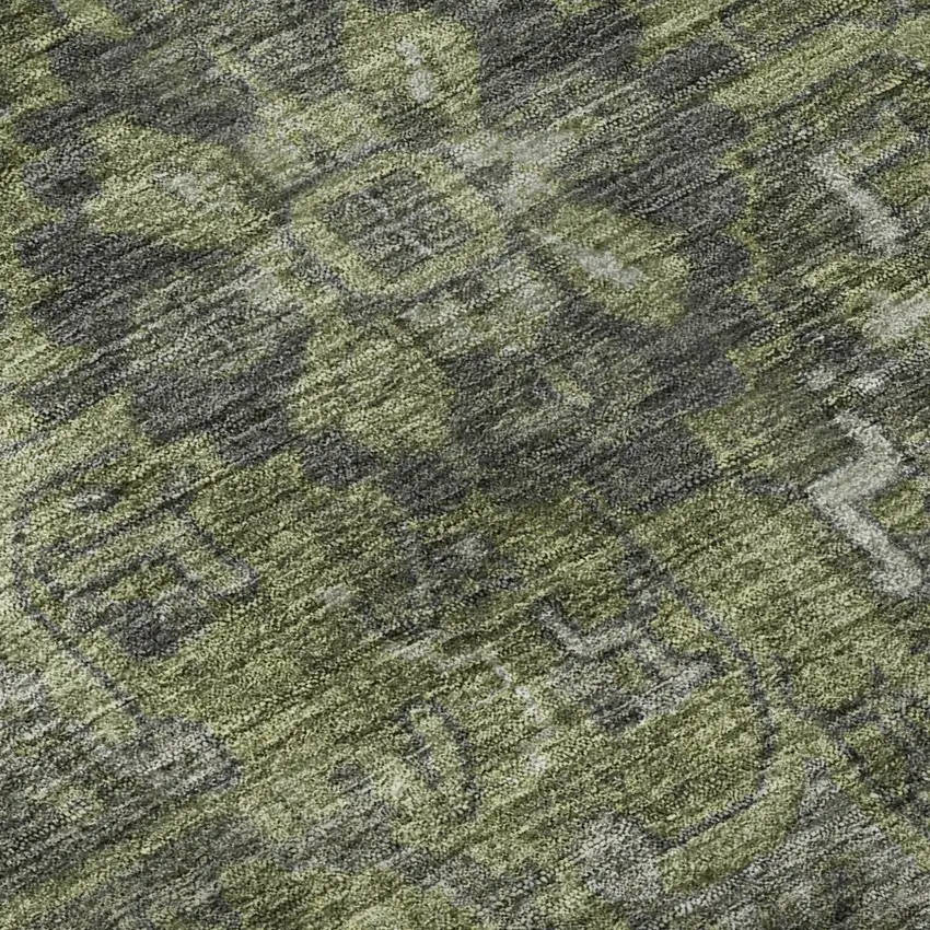 Green And Gray Medallion Distressed Washable Area Rug With UV Protection Photo 5