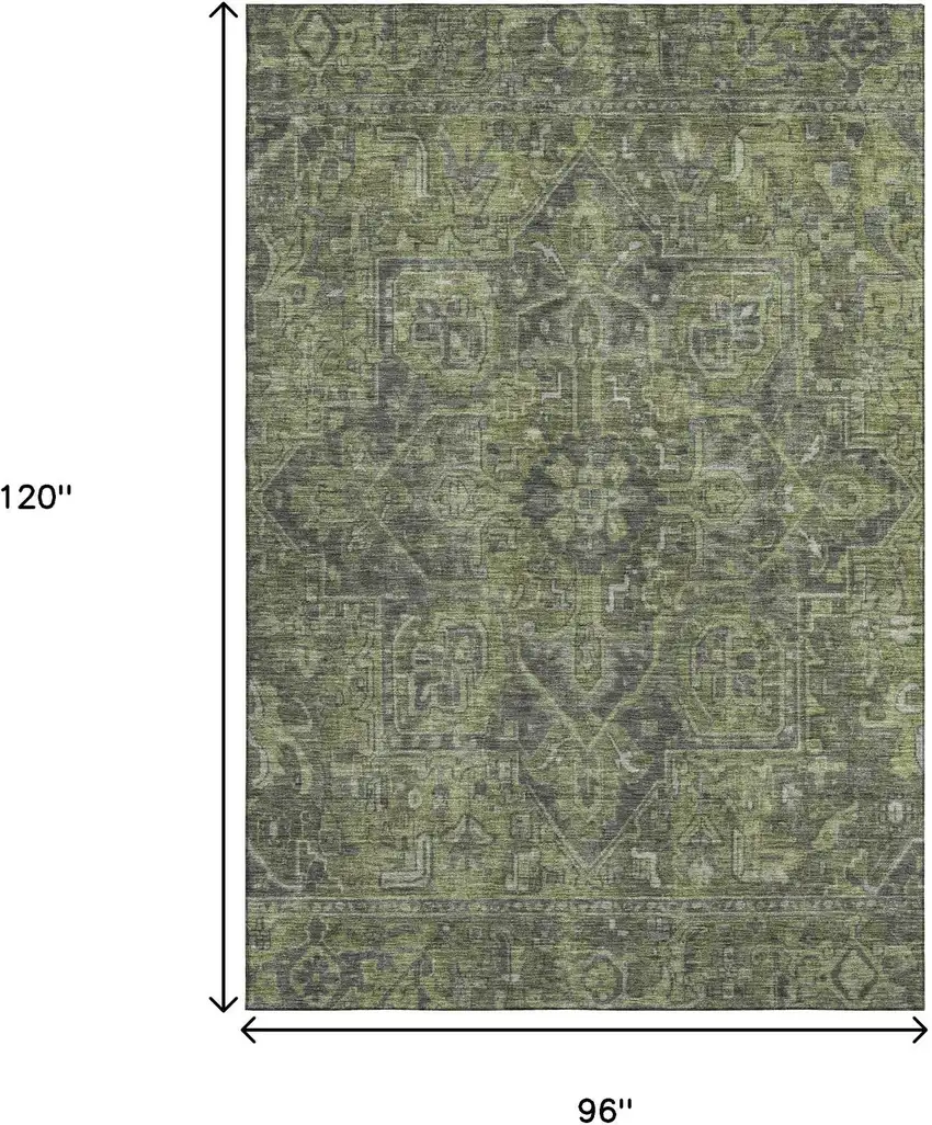 Green And Gray Oriental Washable Area Rug With UV Protection Photo 3