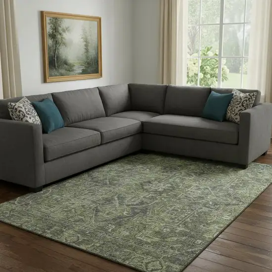 Green And Gray Oriental Washable Area Rug With UV Protection Photo 1