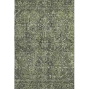 Photo of Green And Gray Oriental Washable Area Rug With UV Protection