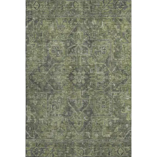 Green And Gray Oriental Washable Area Rug With UV Protection Photo 1