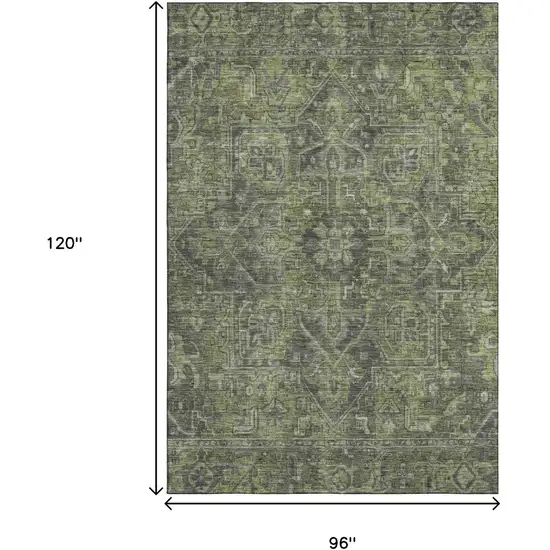 Green And Gray Medallion Distressed Washable Area Rug With UV Protection Photo 6